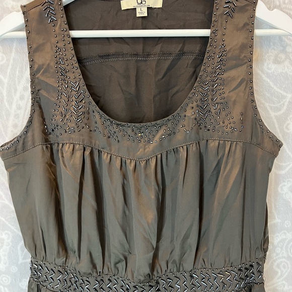 YA L DRESS BEADED CHOCOLATE SATIN WARM BROWN SO CUTE POCKETS EUC AFORABLE - Picture 3 of 8